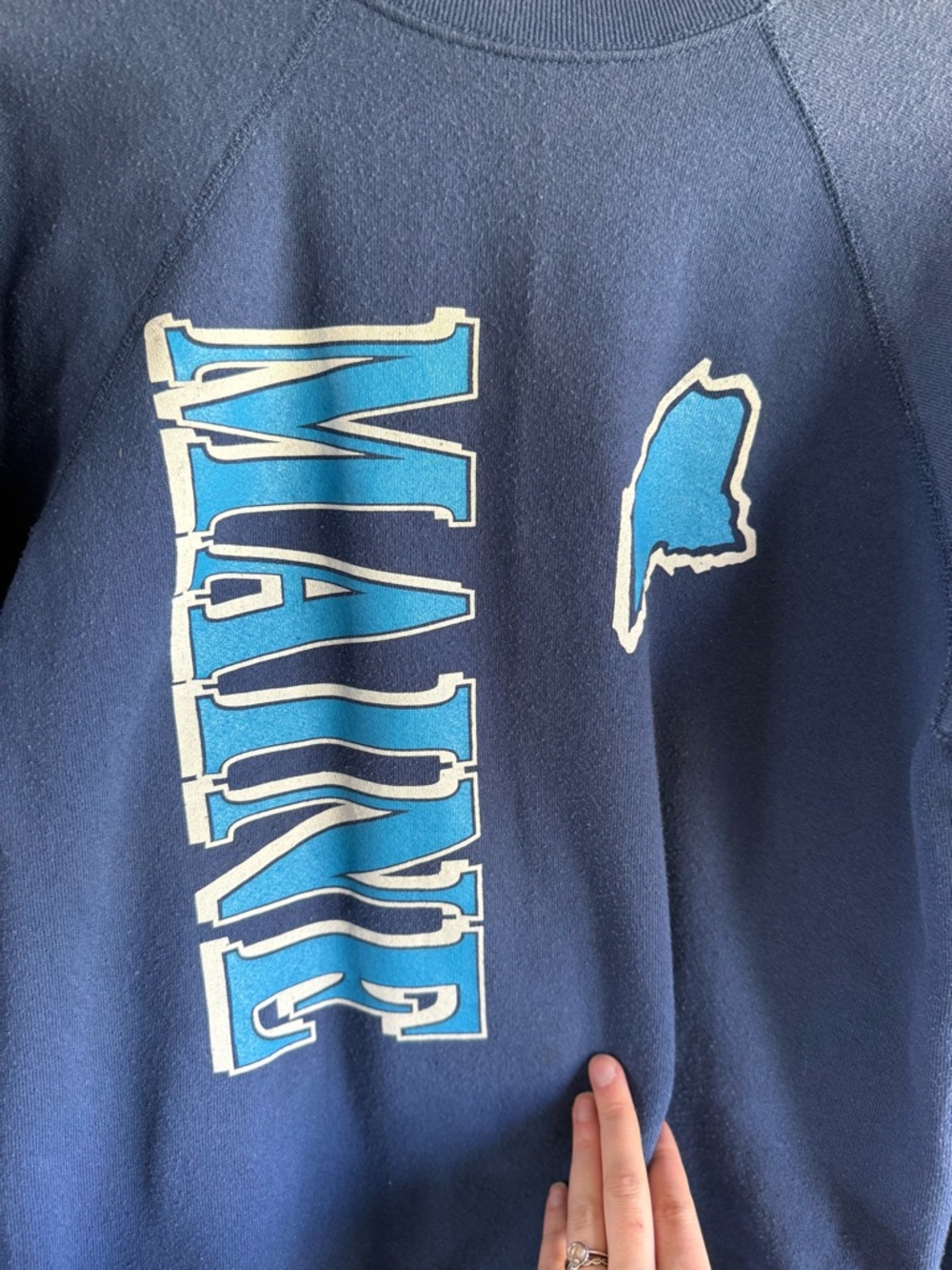 Tultex vintage Navy Crewneck Sweatshirt with Light Blue Maine Graphic - Picture 5 of 9